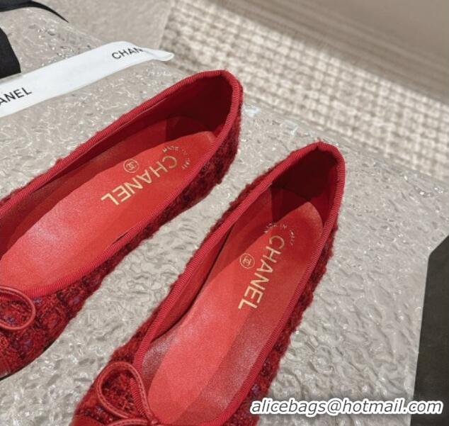 Design Cheap Chanel Tweed & Calfskin Ballet Flat with Bow G02819 Red 423146