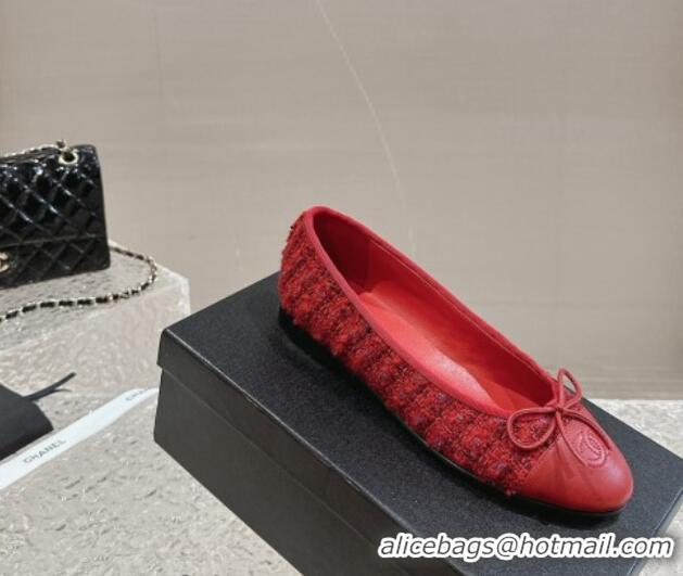 Design Cheap Chanel Tweed & Calfskin Ballet Flat with Bow G02819 Red 423146