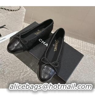 Design Cheap Chanel Tweed & Calfskin Ballet Flat with Bow G02819 Black 423147