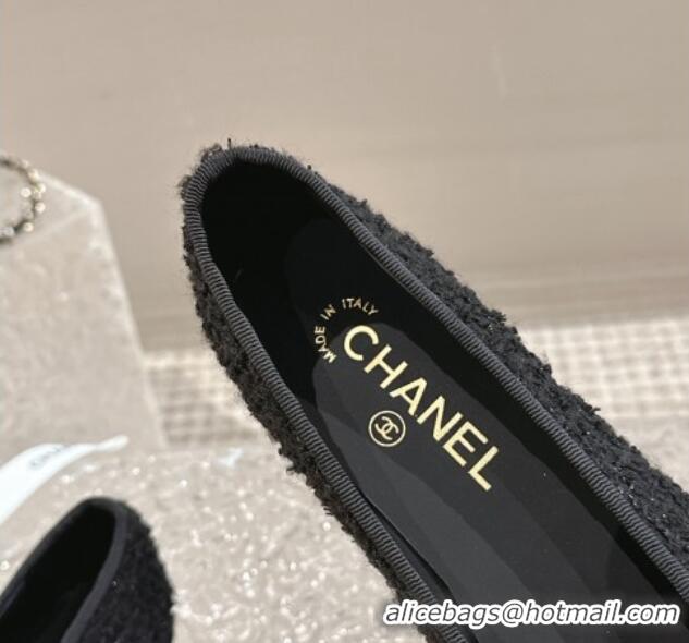 Design Cheap Chanel Tweed & Calfskin Ballet Flat with Bow G02819 Black 423147