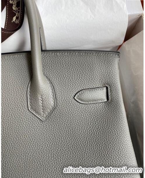 Unique Style Hermes Birkin 30cm Bag in Original Togo Leather H30 Cumulonimbus Grey/Gold 2024 (Full Handmade)