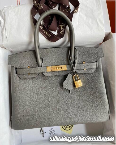 Unique Style Hermes Birkin 30cm Bag in Original Togo Leather H30 Cumulonimbus Grey/Gold 2024 (Full Handmade)