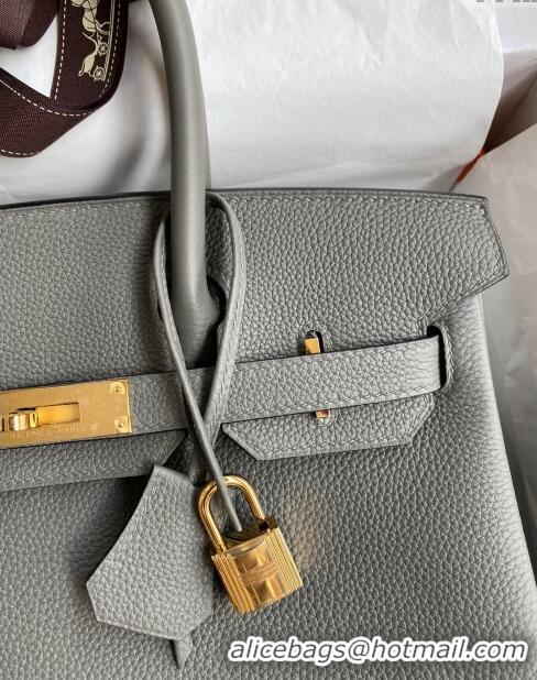 Unique Style Hermes Birkin 30cm Bag in Original Togo Leather H30 Cumulonimbus Grey/Gold 2024 (Full Handmade)