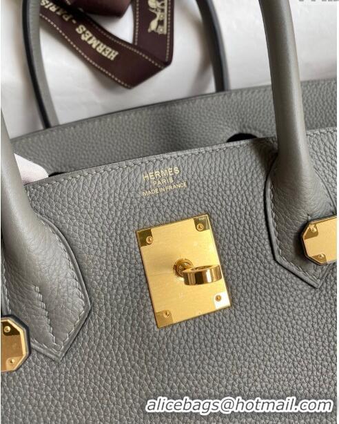 Unique Style Hermes Birkin 30cm Bag in Original Togo Leather H30 Cumulonimbus Grey/Gold 2024 (Full Handmade)