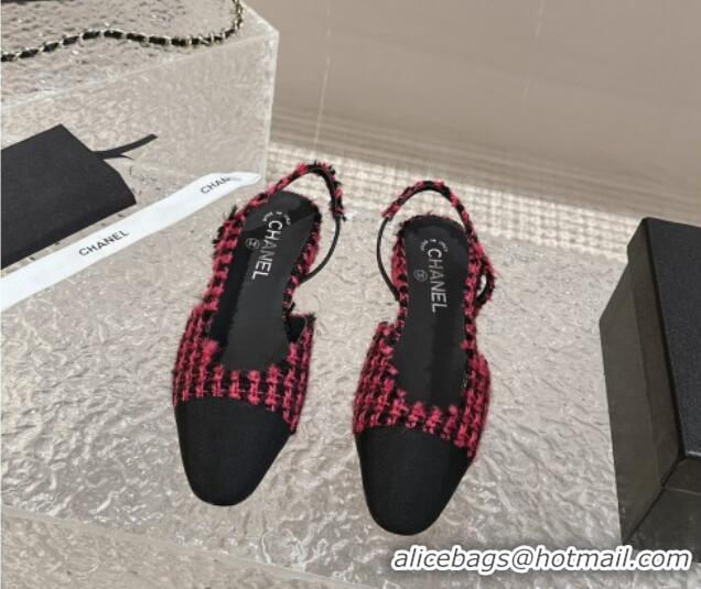 Buy Duplicate Chanel Tweed & Grosgrain Slingbacks Flat Dark Pink 423149