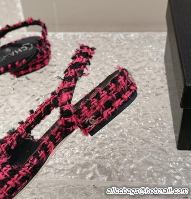 Buy Duplicate Chanel Tweed & Grosgrain Slingbacks Flat Dark Pink 423149