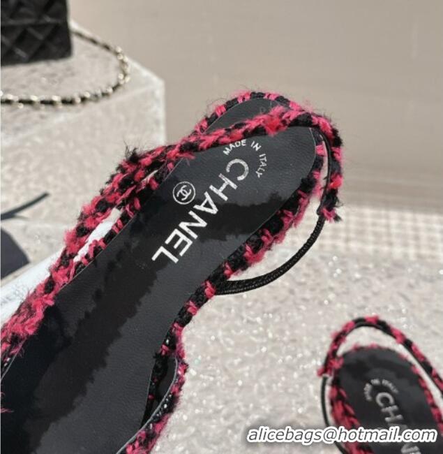 Buy Duplicate Chanel Tweed & Grosgrain Slingbacks Flat Dark Pink 423149