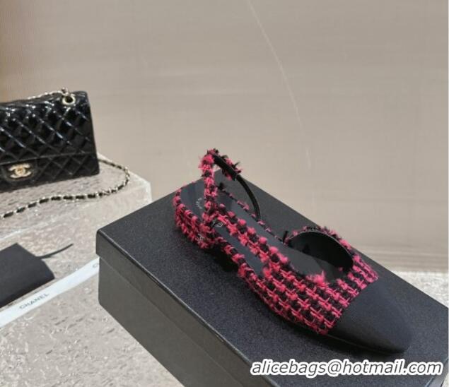 Buy Duplicate Chanel Tweed & Grosgrain Slingbacks Flat Dark Pink 423149