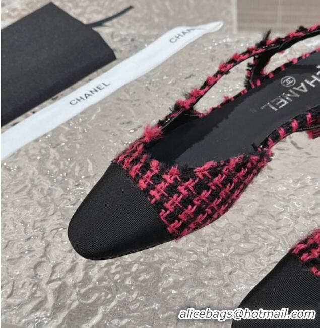 Buy Duplicate Chanel Tweed & Grosgrain Slingbacks Flat Dark Pink 423149