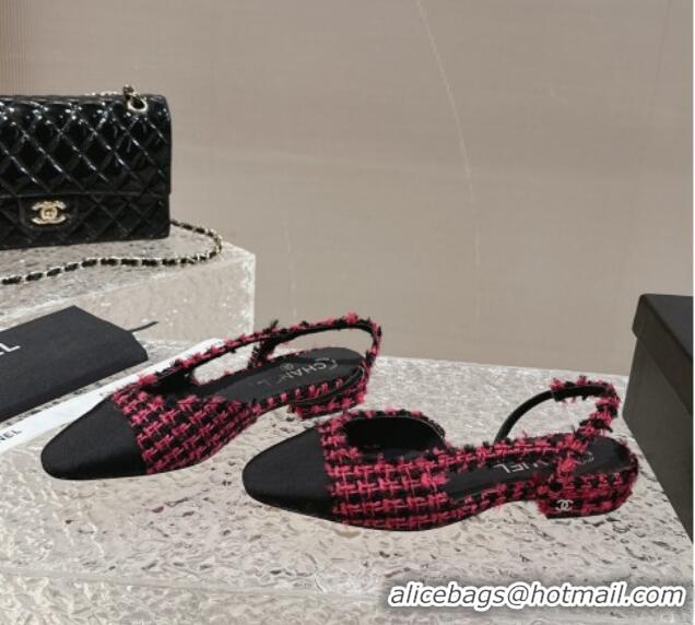 Buy Duplicate Chanel Tweed & Grosgrain Slingbacks Flat Dark Pink 423149