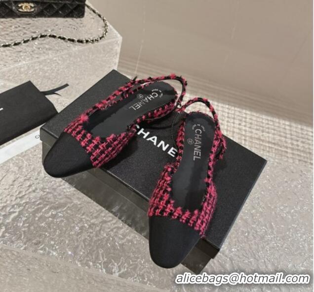 Buy Duplicate Chanel Tweed & Grosgrain Slingbacks Flat Dark Pink 423149