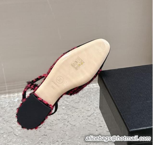 Buy Duplicate Chanel Tweed & Grosgrain Slingbacks Flat Dark Pink 423149