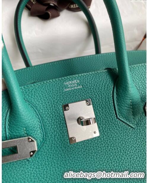 Luxury Cheap Hermes Birkin 30cm Bag in Original Togo Leather H30 Peacock Green/Silver 2024 (Full Handmade)