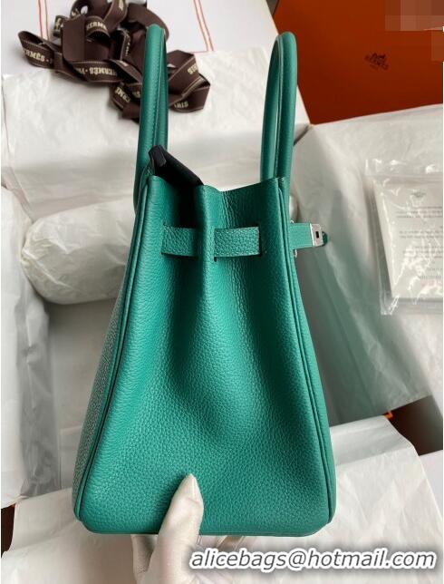 Luxury Cheap Hermes Birkin 30cm Bag in Original Togo Leather H30 Peacock Green/Silver 2024 (Full Handmade)