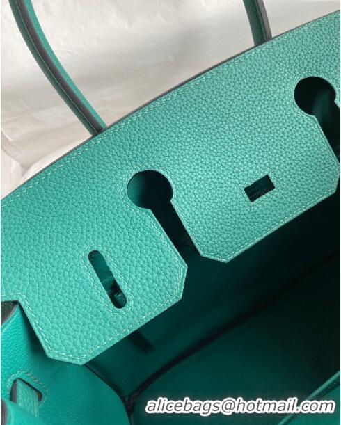 Luxury Cheap Hermes Birkin 30cm Bag in Original Togo Leather H30 Peacock Green/Silver 2024 (Full Handmade)