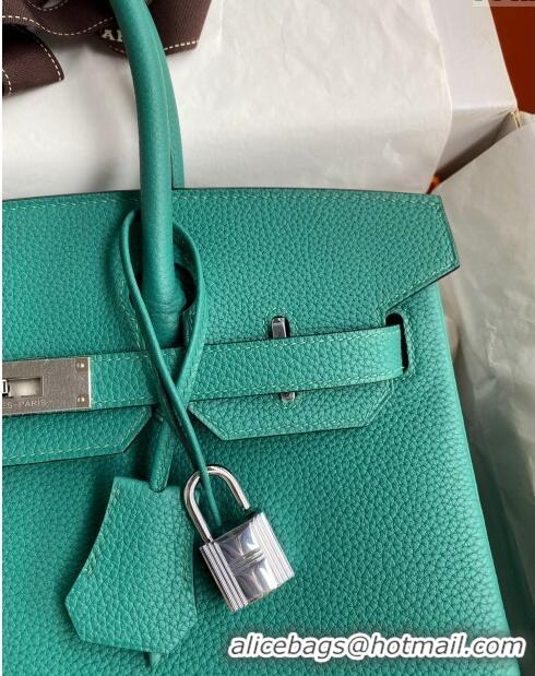 Luxury Cheap Hermes Birkin 30cm Bag in Original Togo Leather H30 Peacock Green/Silver 2024 (Full Handmade)