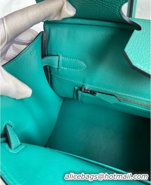 Luxury Cheap Hermes Birkin 30cm Bag in Original Togo Leather H30 Peacock Green/Silver 2024 (Full Handmade)