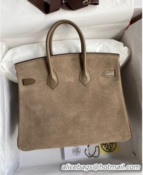 Best Price Hermes Birkin 30cm Bag in Original Swift and Suede Leather H30 Etoupe/Silver 2024 (Full Handmade)