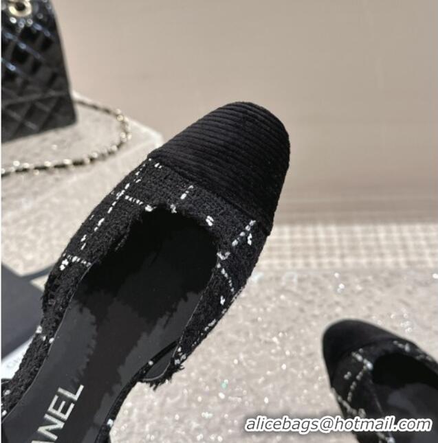 Low Price Chanel Tweed & Grosgrain Slingbacks Flat Black 423150