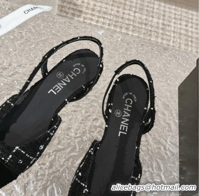 Low Price Chanel Tweed & Grosgrain Slingbacks Flat Black 423150