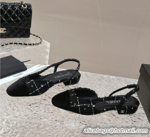 Low Price Chanel Tweed & Grosgrain Slingbacks Flat Black 423150