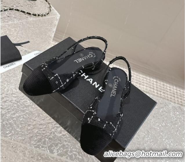 Low Price Chanel Tweed & Grosgrain Slingbacks Flat Black 423150