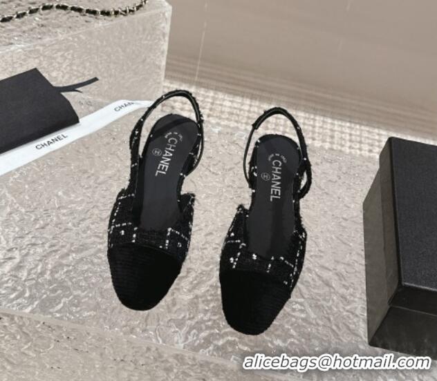 Low Price Chanel Tweed & Grosgrain Slingbacks Flat Black 423150