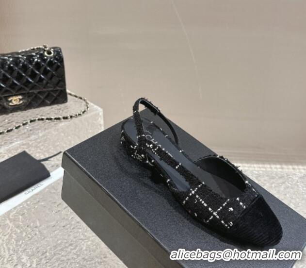 Low Price Chanel Tweed & Grosgrain Slingbacks Flat Black 423150