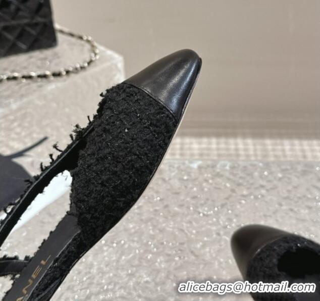 Buy Duplicate Chanel Tweed & Calfskin Slingbacks Flat Black 423148