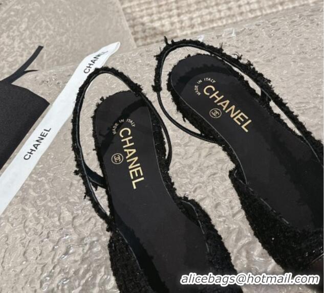 Buy Duplicate Chanel Tweed & Calfskin Slingbacks Flat Black 423148