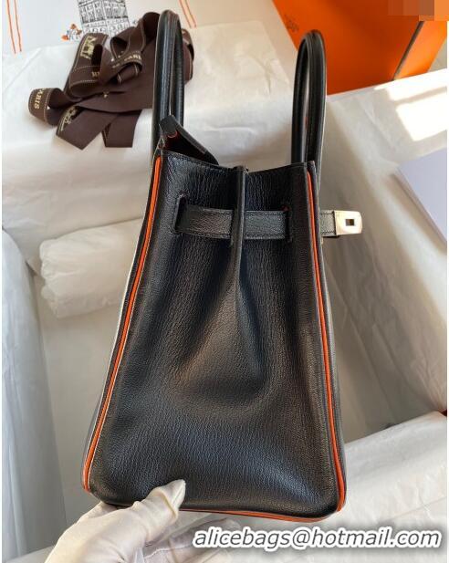 Refined Hermes Birkin 30cm Bag in Original Chevre Leather H30 Black/Orange/Pink Gold 2024 (Full Handmade)