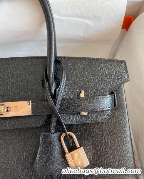 Refined Hermes Birkin 30cm Bag in Original Chevre Leather H30 Black/Orange/Pink Gold 2024 (Full Handmade)