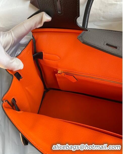 Refined Hermes Birkin 30cm Bag in Original Chevre Leather H30 Black/Orange/Pink Gold 2024 (Full Handmade)