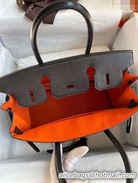 Refined Hermes Birkin 30cm Bag in Original Chevre Leather H30 Black/Orange/Pink Gold 2024 (Full Handmade)