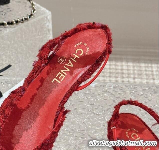 Duplicate Chanel Tweed & Calfskin Slingbacks Flat Red 423151