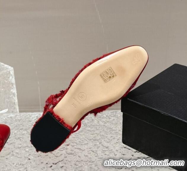 Duplicate Chanel Tweed & Calfskin Slingbacks Flat Red 423151