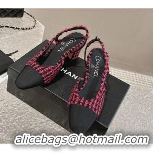 Sumptuous Chanel Tweed & Grosgrain Slingbacks Pumps 6.5cm G31318 Dark Pink 423153