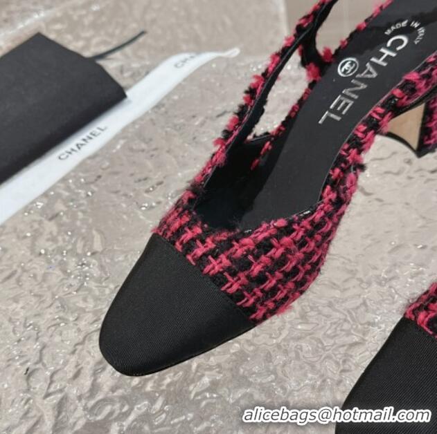 Sumptuous Chanel Tweed & Grosgrain Slingbacks Pumps 6.5cm G31318 Dark Pink 423153