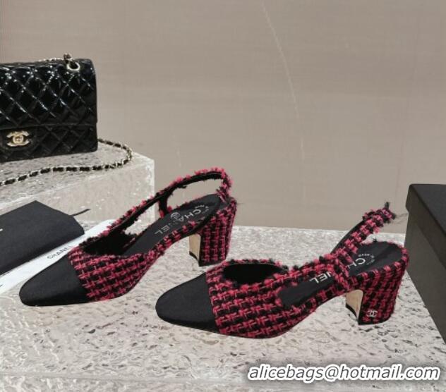 Sumptuous Chanel Tweed & Grosgrain Slingbacks Pumps 6.5cm G31318 Dark Pink 423153