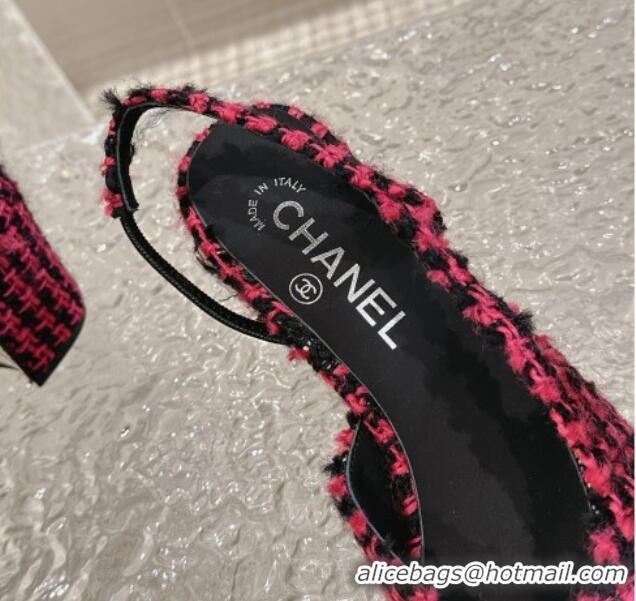 Sumptuous Chanel Tweed & Grosgrain Slingbacks Pumps 6.5cm G31318 Dark Pink 423153