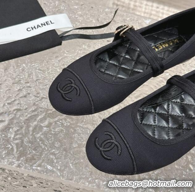 Best Price Chanel Cotton Mary Janes Flat Ballet G45503 Black 423154