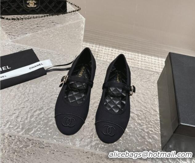 Best Price Chanel Cotton Mary Janes Flat Ballet G45503 Black 423154