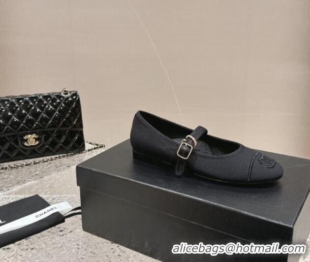 Best Price Chanel Cotton Mary Janes Flat Ballet G45503 Black 423154