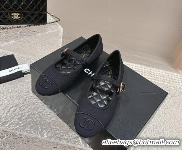 Best Price Chanel Cotton Mary Janes Flat Ballet G45503 Black 423154