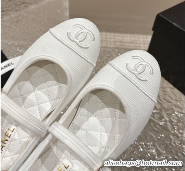 Good Quality Chanel Cotton Mary Janes Flat Ballet G45503 White 423155