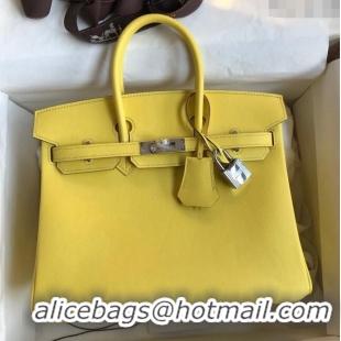 Top Grade Hermes Birkin 35cm Bag in Original Swift Leather H35 Lemon Yellow/Silver 2024 (Full Handmade)