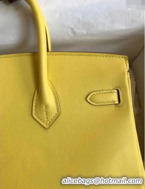 Top Grade Hermes Birkin 35cm Bag in Original Swift Leather H35 Lemon Yellow/Silver 2024 (Full Handmade)