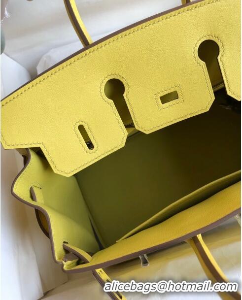 Top Grade Hermes Birkin 35cm Bag in Original Swift Leather H35 Lemon Yellow/Silver 2024 (Full Handmade)