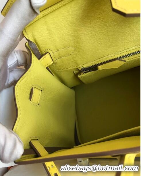 Top Grade Hermes Birkin 35cm Bag in Original Swift Leather H35 Lemon Yellow/Silver 2024 (Full Handmade)