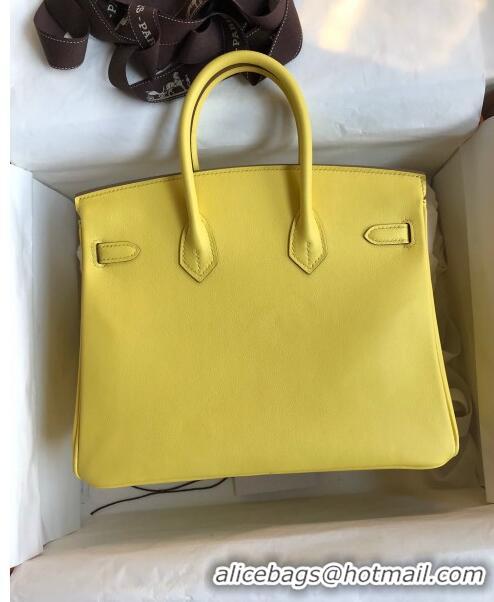 Top Grade Hermes Birkin 35cm Bag in Original Swift Leather H35 Lemon Yellow/Silver 2024 (Full Handmade)